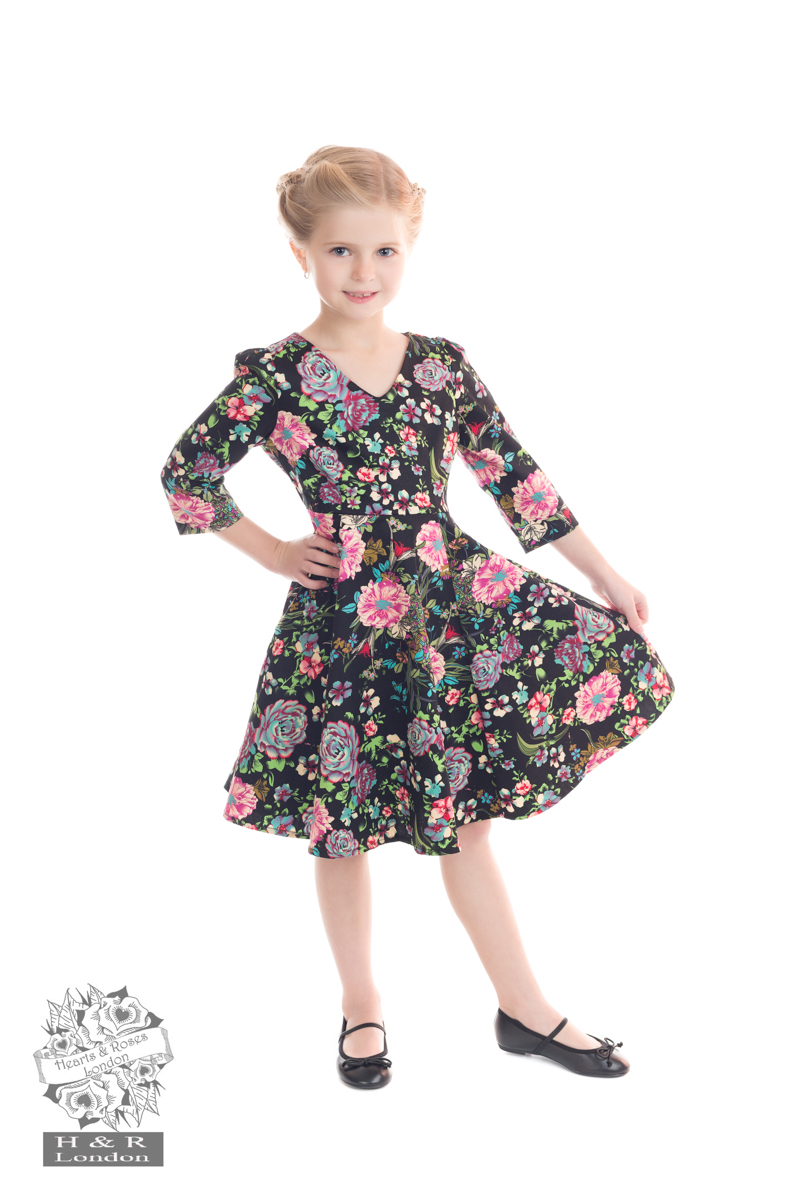 Romantic Bloom 3/4 Sleeves Swing Dress (KIDS) ONLY 3-4, 5-6